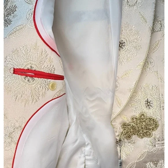 Kent & Park Cream Gold Embellished Tuxedo Jacket 40R J103 Italy Formal - Picture 10 of 13